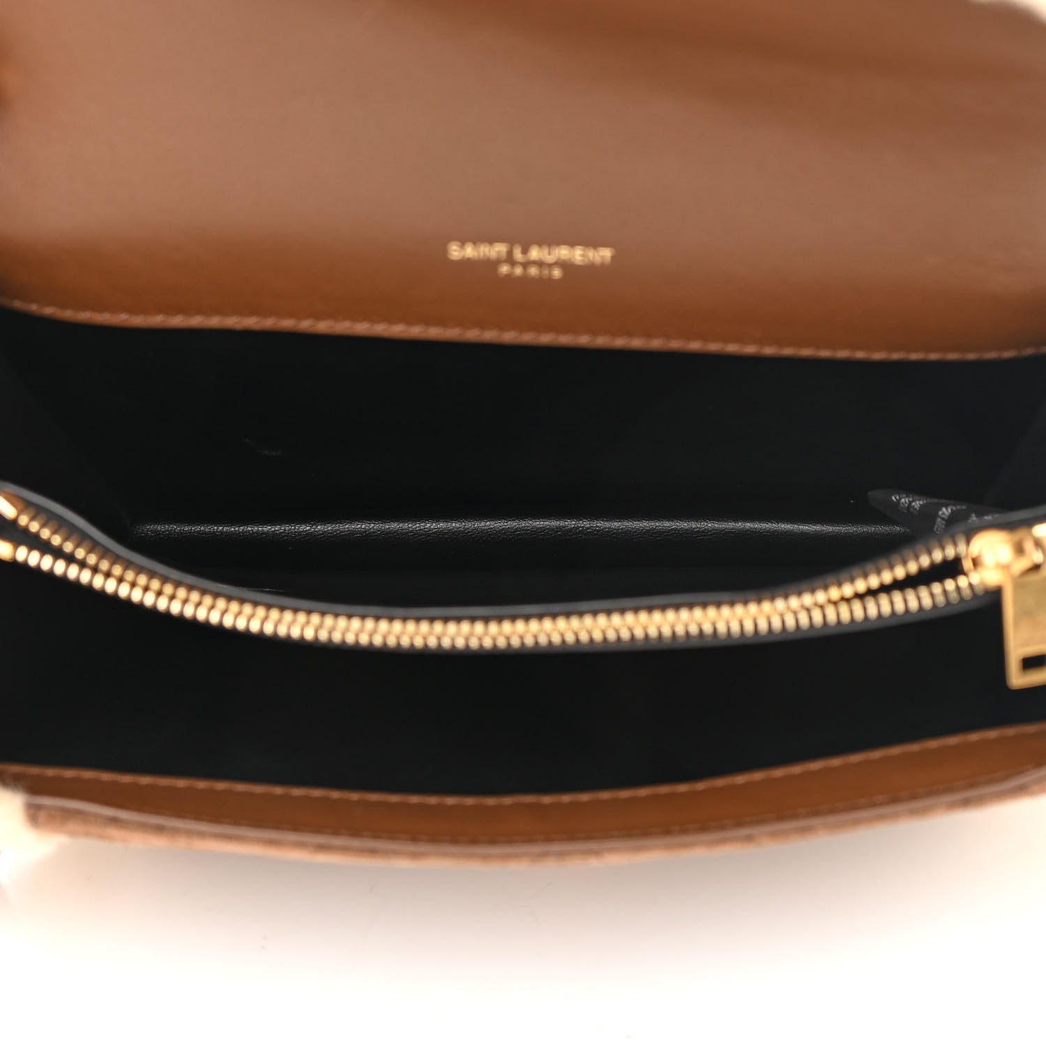 Saint Laurent Nubuck Shearling Quilted Mini Gaby Satchel Natural Tan 5 of 17