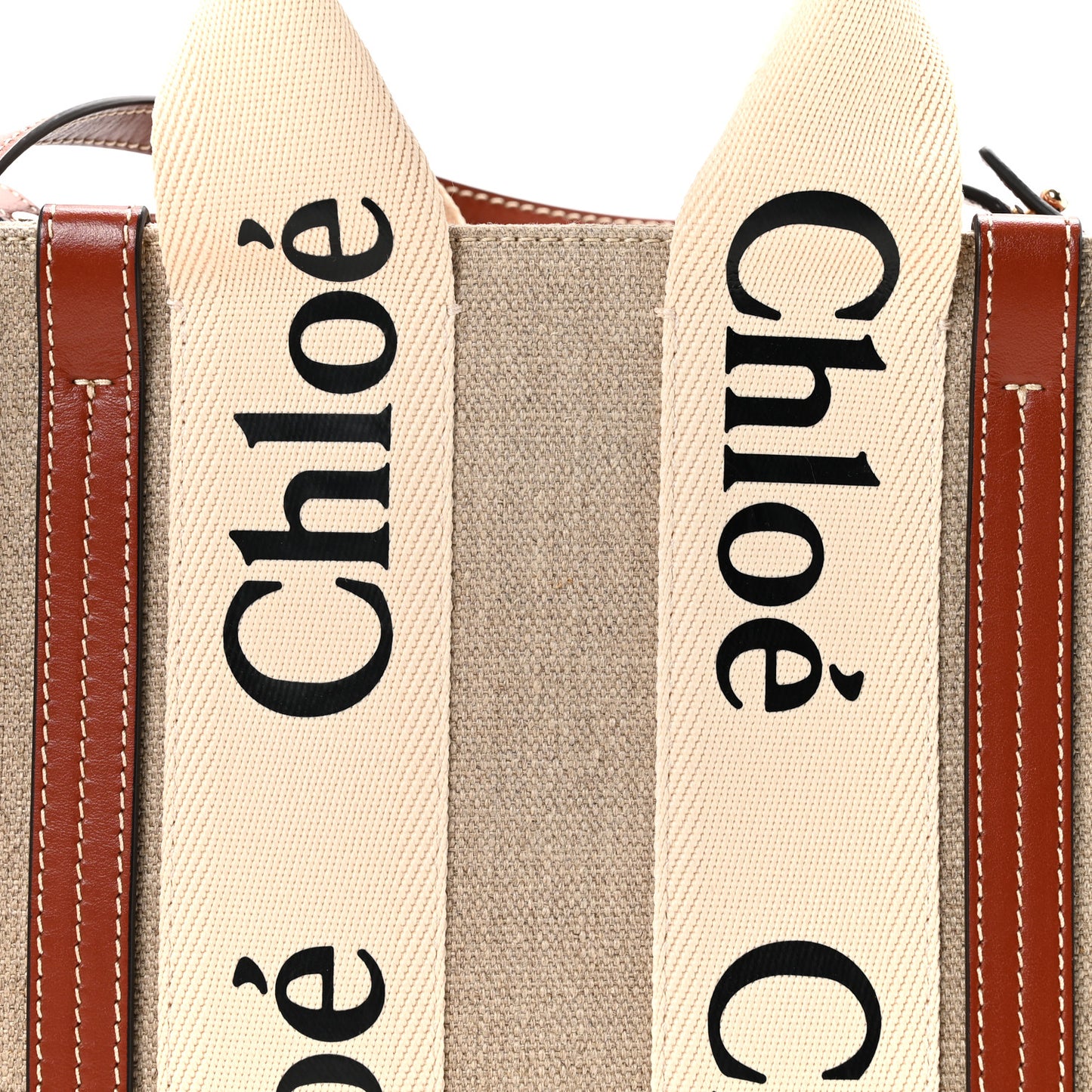 Cotton Calfskin Small Woody Ribbon Tote With Strap White Brown