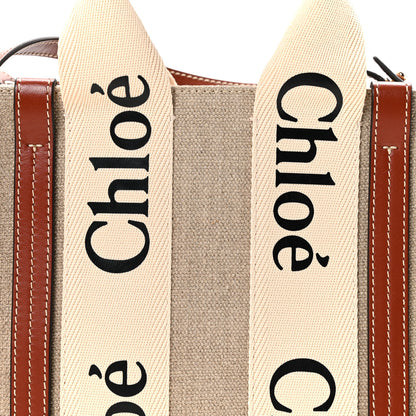 Chloe Cotton Calfskin Small Woody Ribbon Tote With Strap White Brown 9 of 11