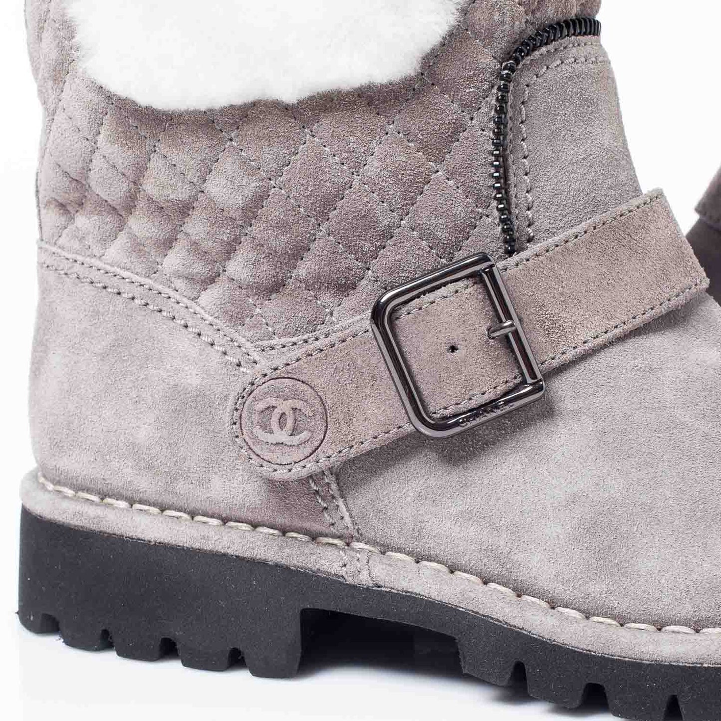 Suede Fur Quilted Boots 37