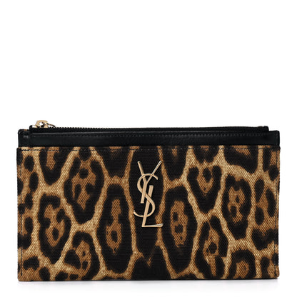 Saint Laurent Canvas Calfskin Leopard Monogram Bill Pouch Natural 1 of 9