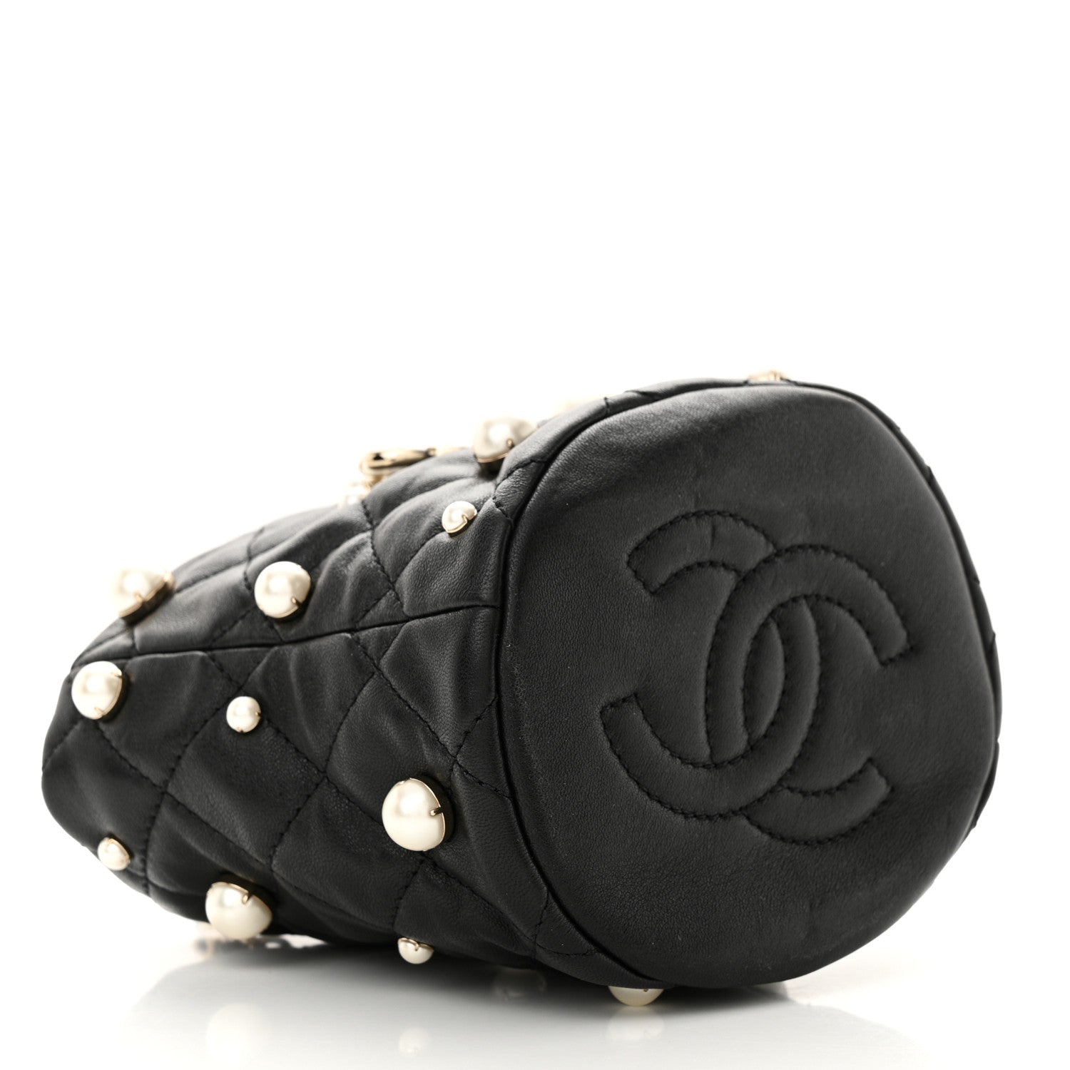 Chanel Lambskin Quilted Pearl Mini About Pearls Drawstring Bag Black 4 of 10