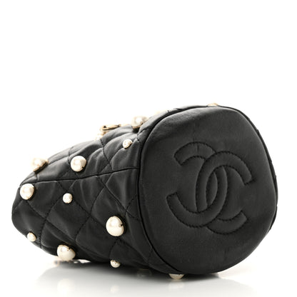 Chanel Lambskin Quilted Pearl Mini About Pearls Drawstring Bag Black 4 of 10