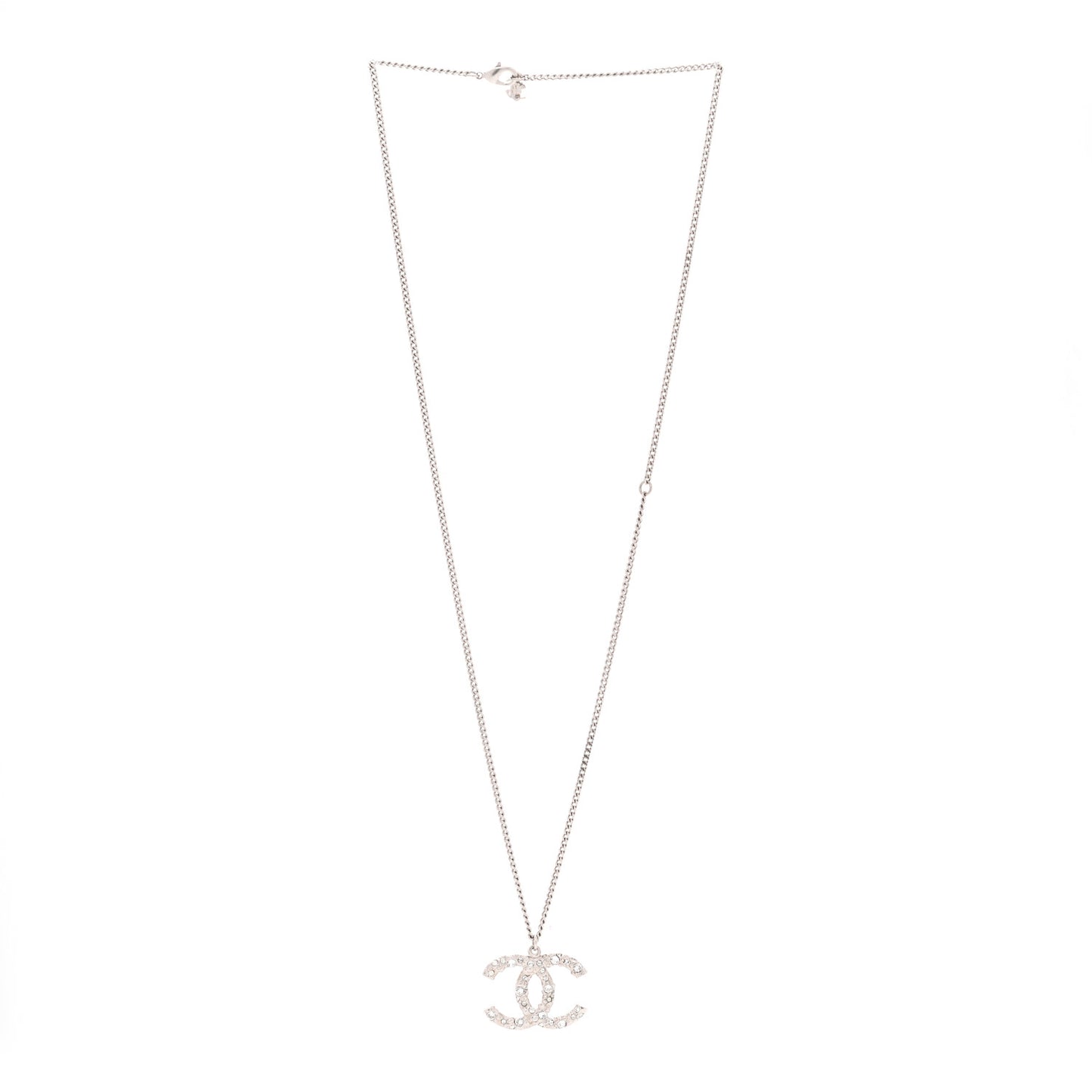 Crystal CC Pendant Necklace Silver