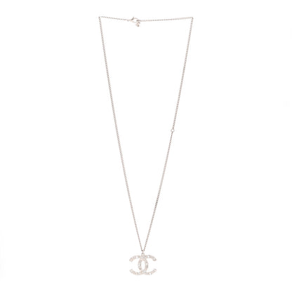 Chanel Crystal CC Pendant Necklace Silver 3 of 5