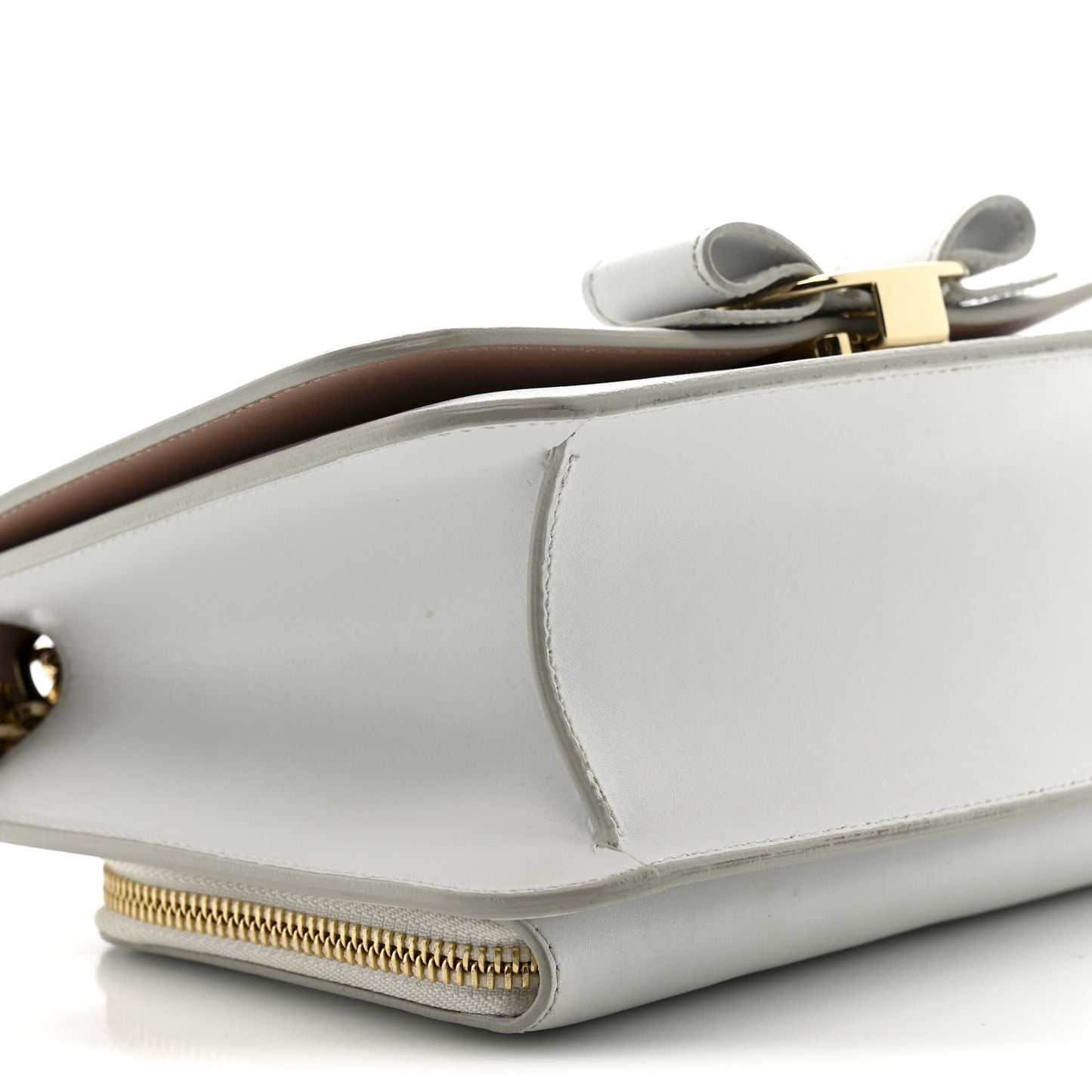 Smooth Calfskin Vara Bow Chain Flap Crossbody White