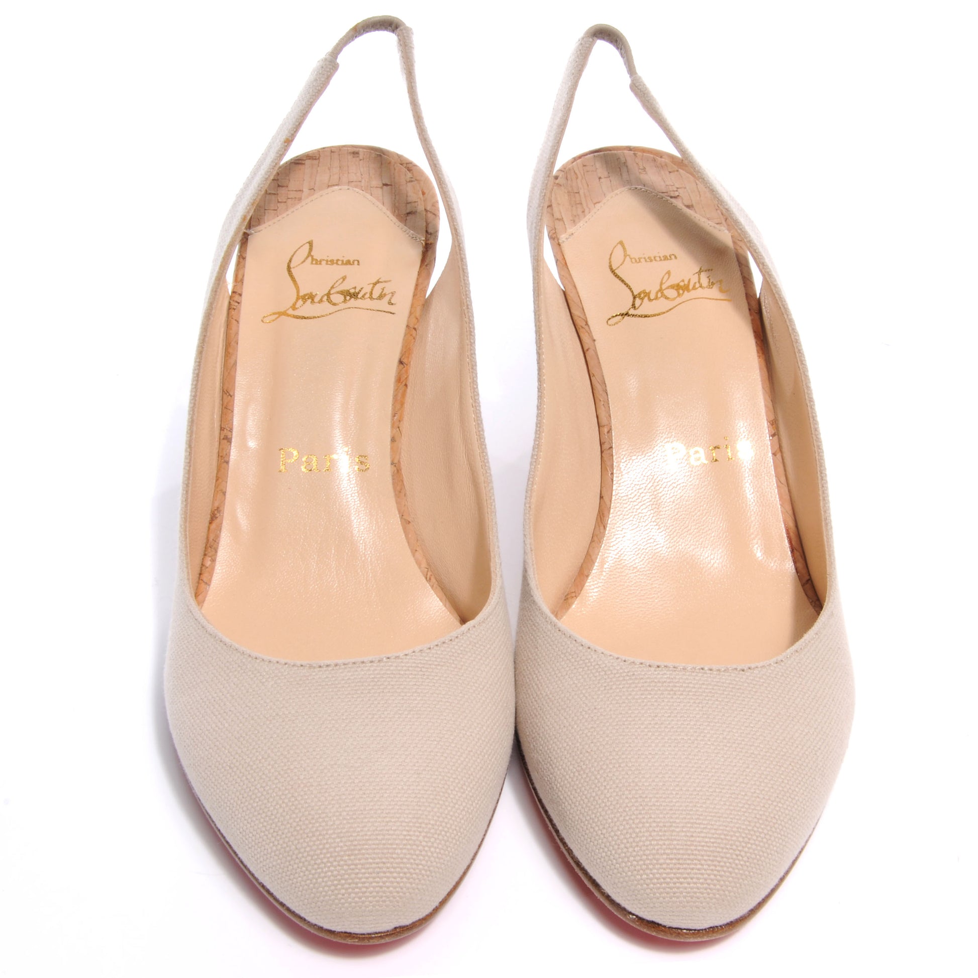 Christian Louboutin Canvas Bebe Fusee 65 Cork Wedges 38.5 3 of 7