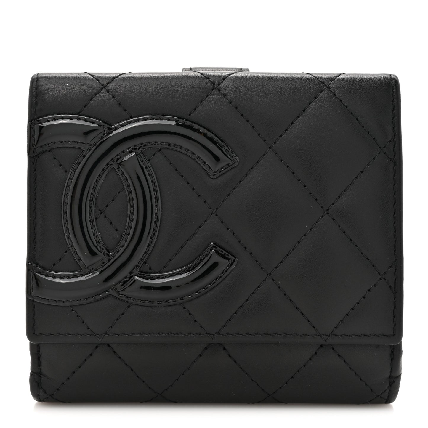 Calfskin Quilted Cambon Flap Wallet Black
