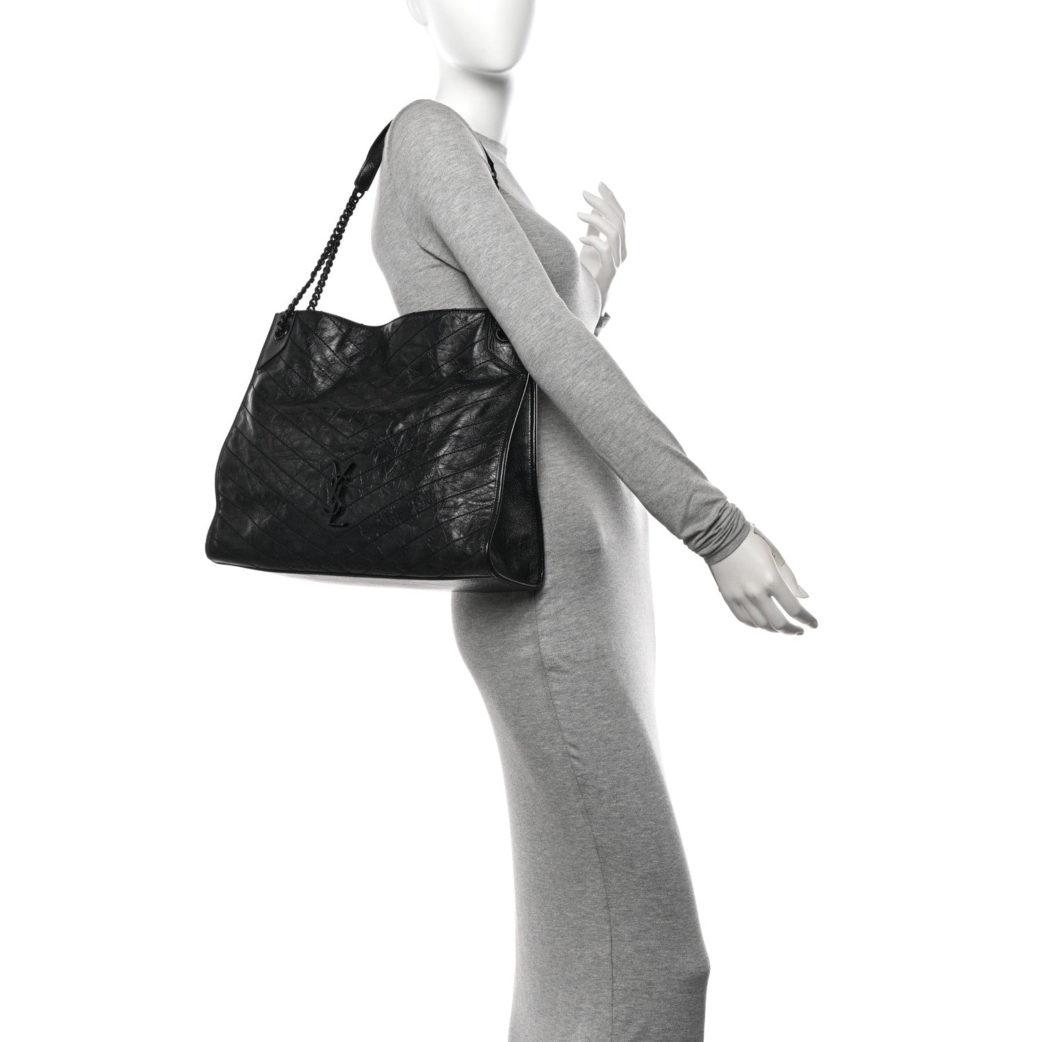 Saint Laurent Crinkled Calfskin Matelasse Monogram Large Niki Shopper Tote Black 2 of 10