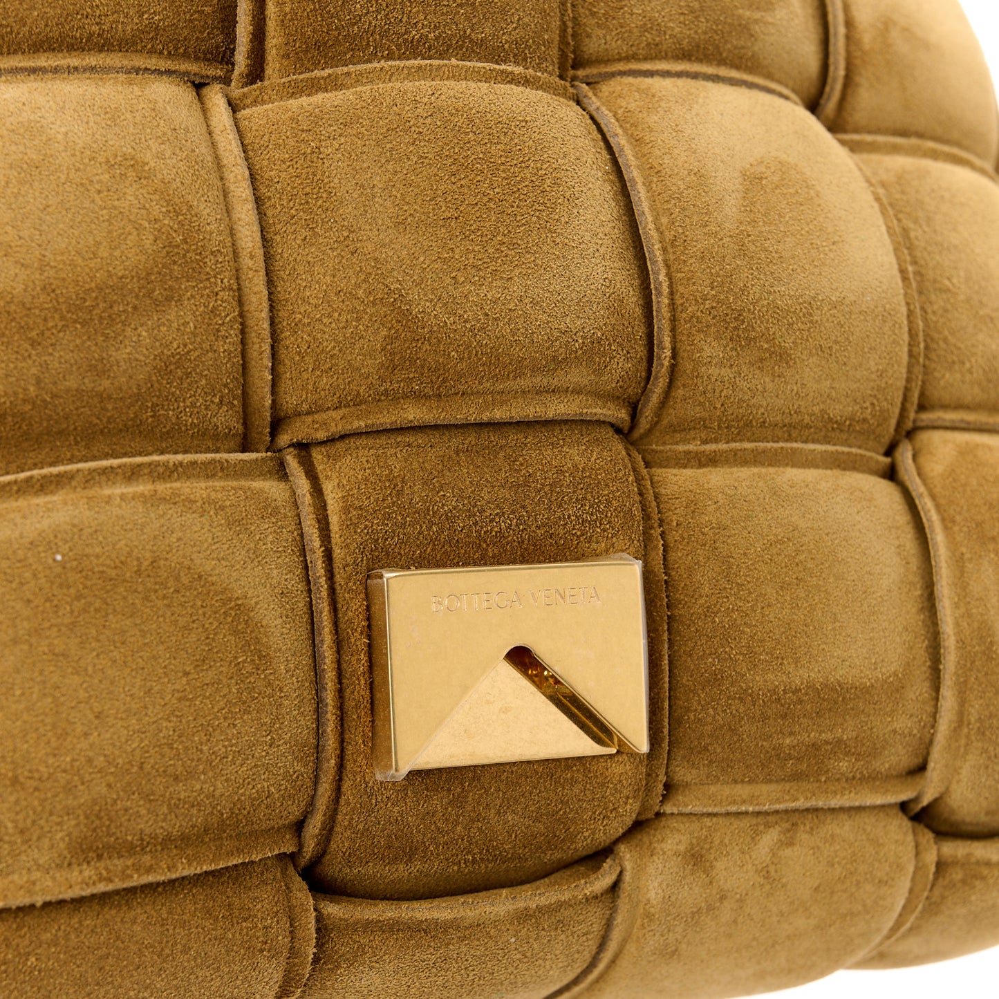 Suede Maxi Intrecciato Padded Chain Cassette Crossbody Bag Taupe