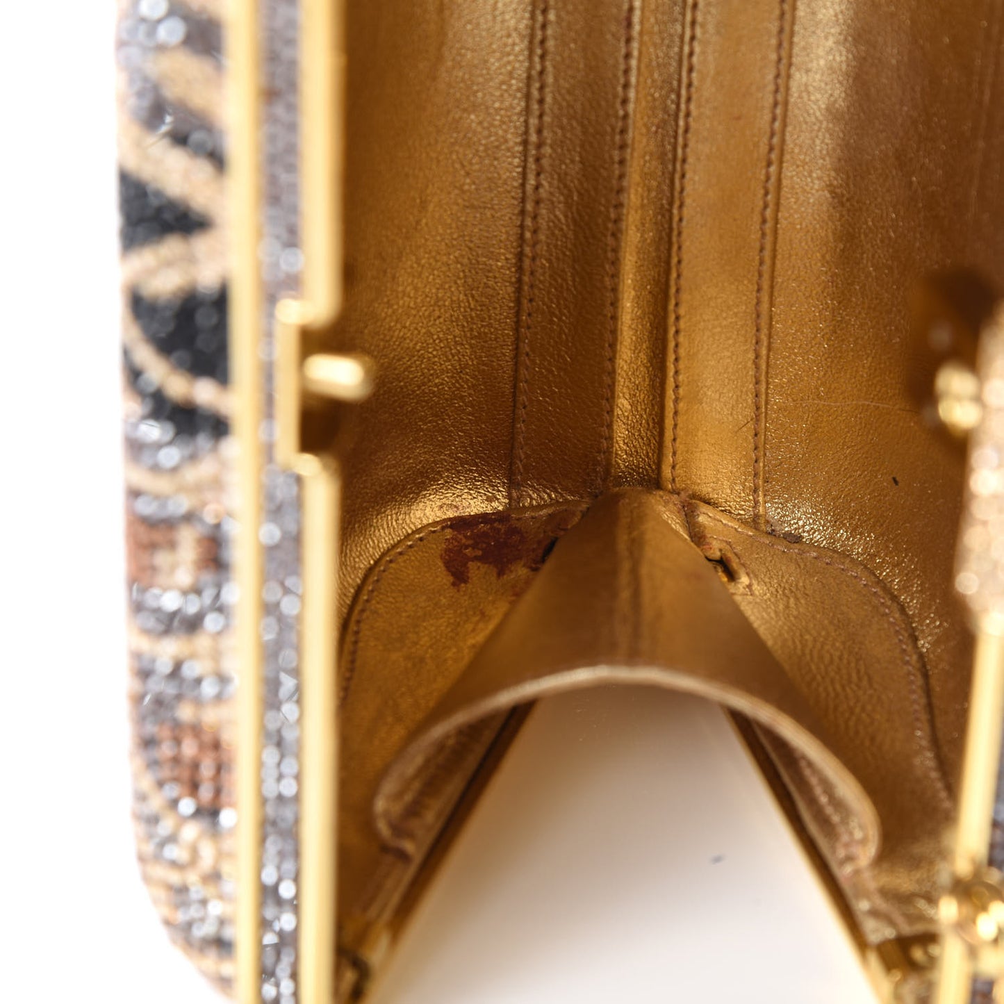 Crystal Leopard Minaudiere Clutch Gold Brown