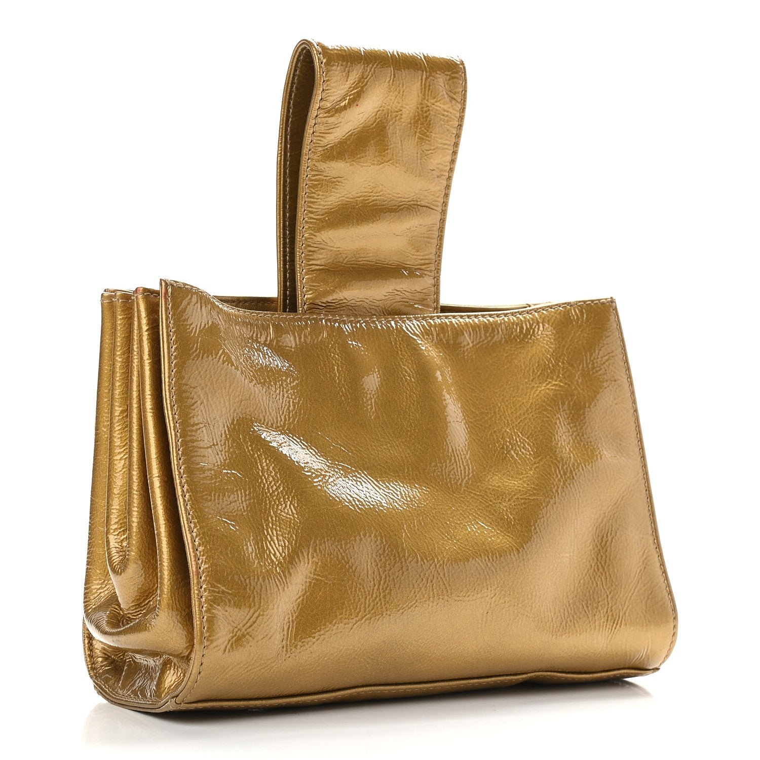 Chanel Metallic Patent Mademoiselle Lock Convertible Wrist Clutch Bag Gold 5 of 11