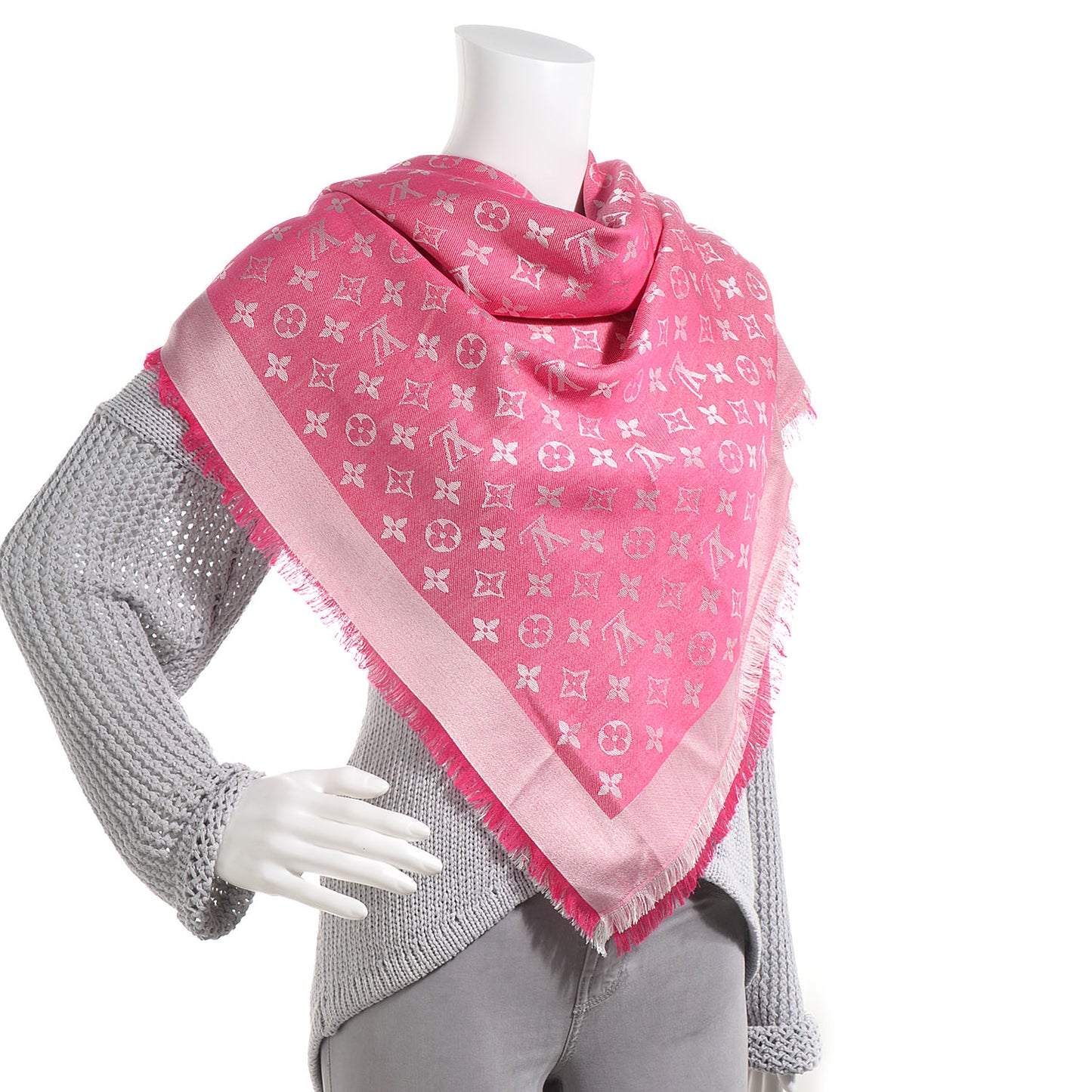Wool Silk Monogram Denim Shawl Pivoine