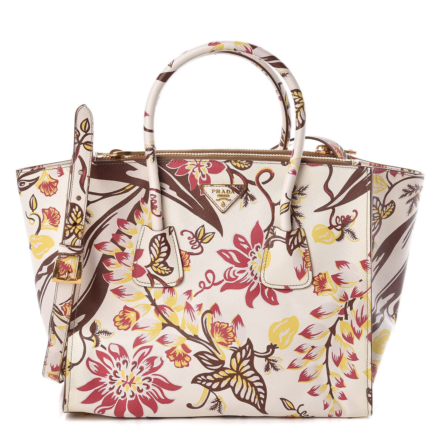 Saffiano Floral Print Large Twin Pocket Tote Talco