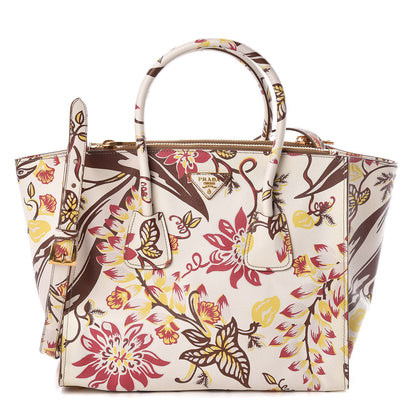 Prada Saffiano Floral Print Large Twin Pocket Tote Talco 1 of 9
