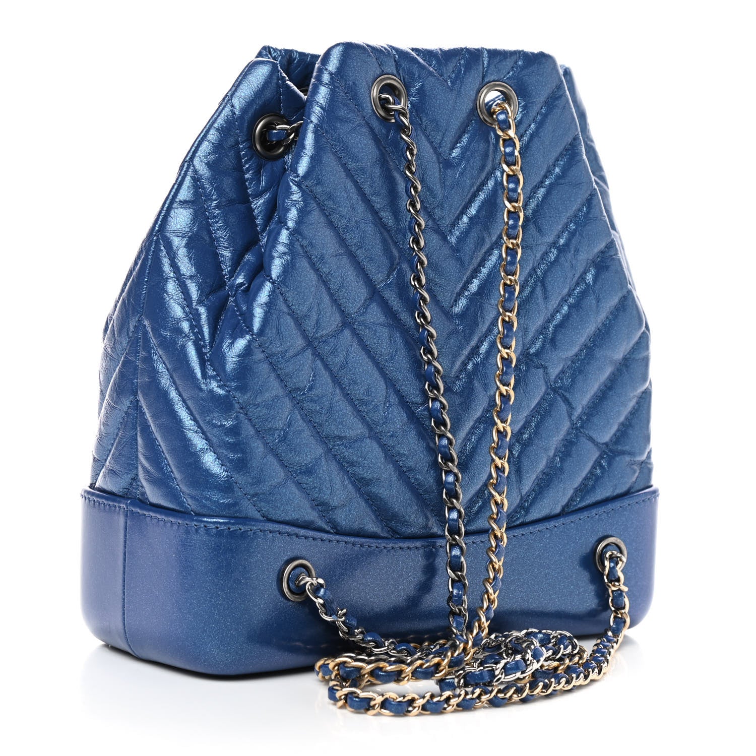 Chanel Iridescent Aged Calfskin Chevron Quilted Small Gabrielle Backpack Blue 3 of 9