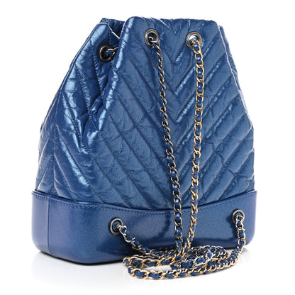 Chanel Iridescent Aged Calfskin Chevron Quilted Small Gabrielle Backpack Blue 3 of 9