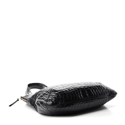 Saint Laurent Patent Crocodile Embossed Tribute Tote Black 4 of 11