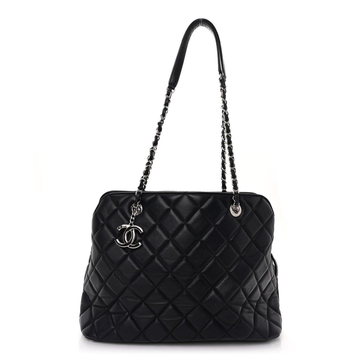 Lambskin Quilted Shoulder Bag Navy Blue