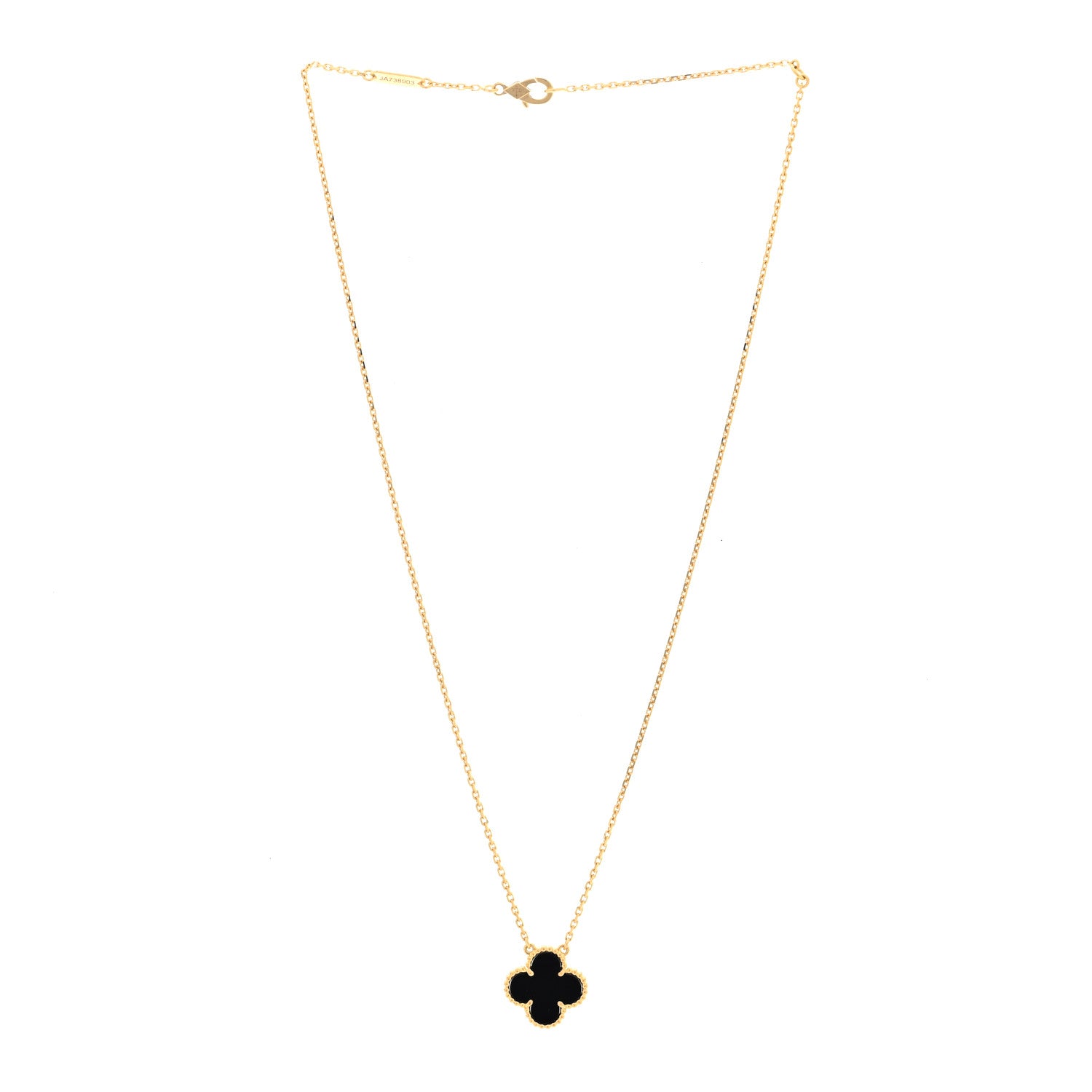 Van Cleef & Arpels 18K Yellow Gold Black Onyx Vintage Alhambra Pendant Necklace 4 of 7