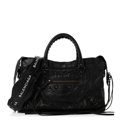 Balenciaga Agneau Classic Hardware S City Logo Strap Black White 1 of 9