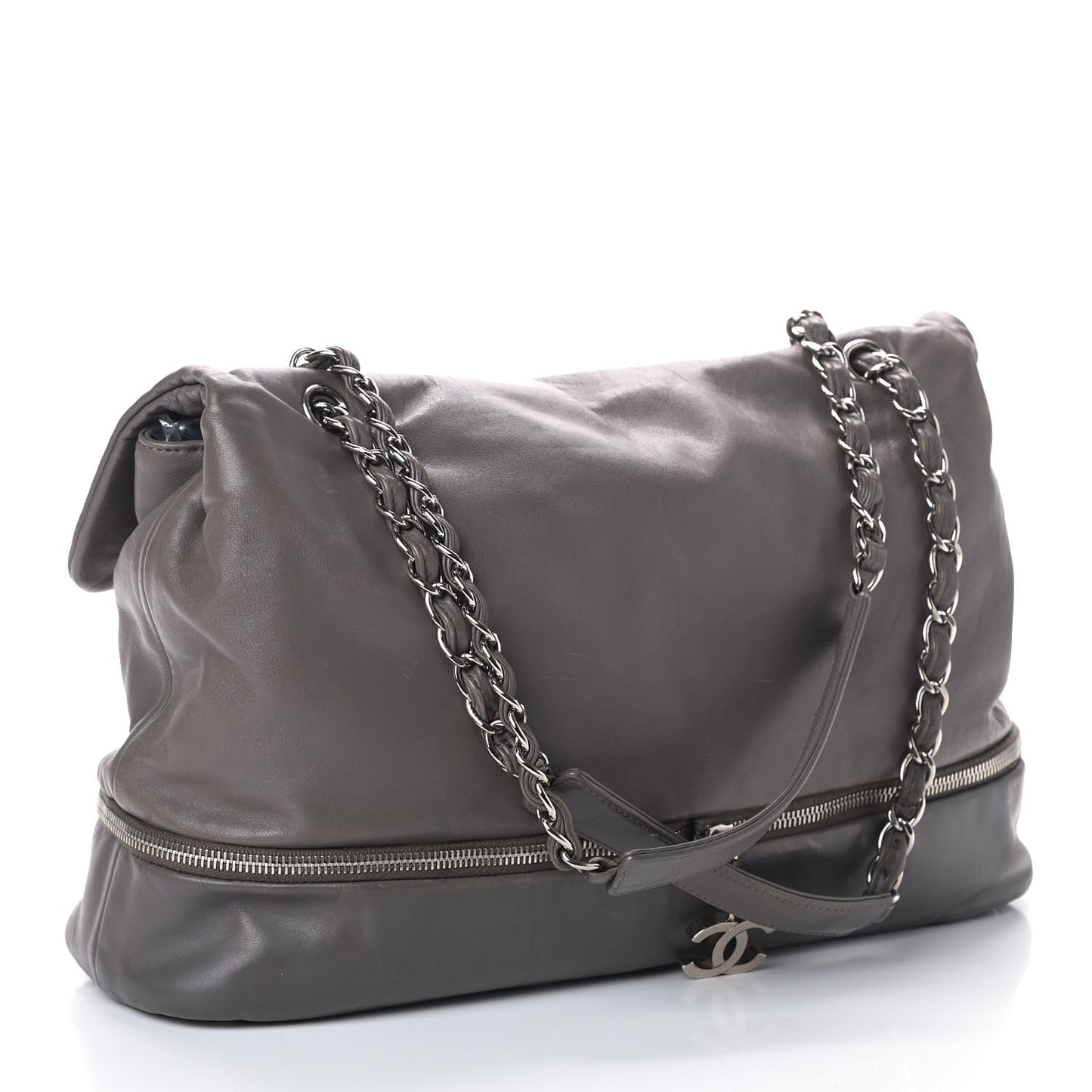 Calfskin Large Expandable Paris London Flap Bag Grey