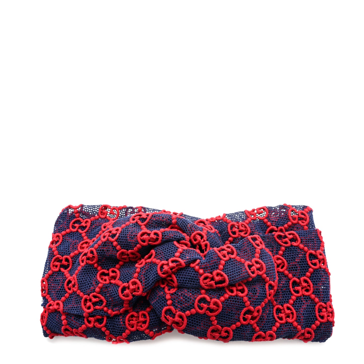 Cotton Embroidered GG Blend Headband M Blue Red