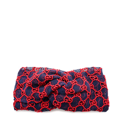 Gucci Cotton Embroidered GG Blend Headband M Blue Red 1 of 10