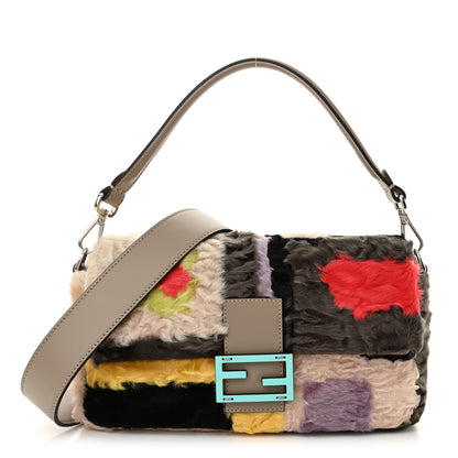 Fendi Astrakhan Fur Geometric Print Re-Edition Baguette Multicolor Tortora 1 of 12
