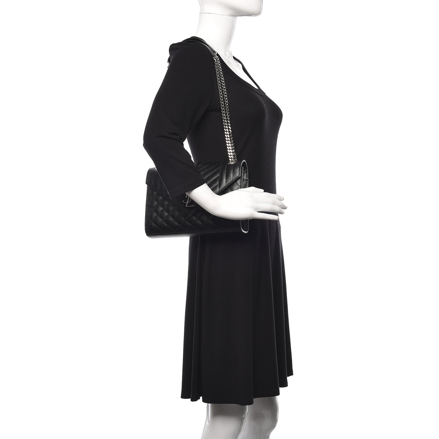 Grain De Poudre Textured Mixed Matelasse Triquilt Medium Monogram Satchel Black