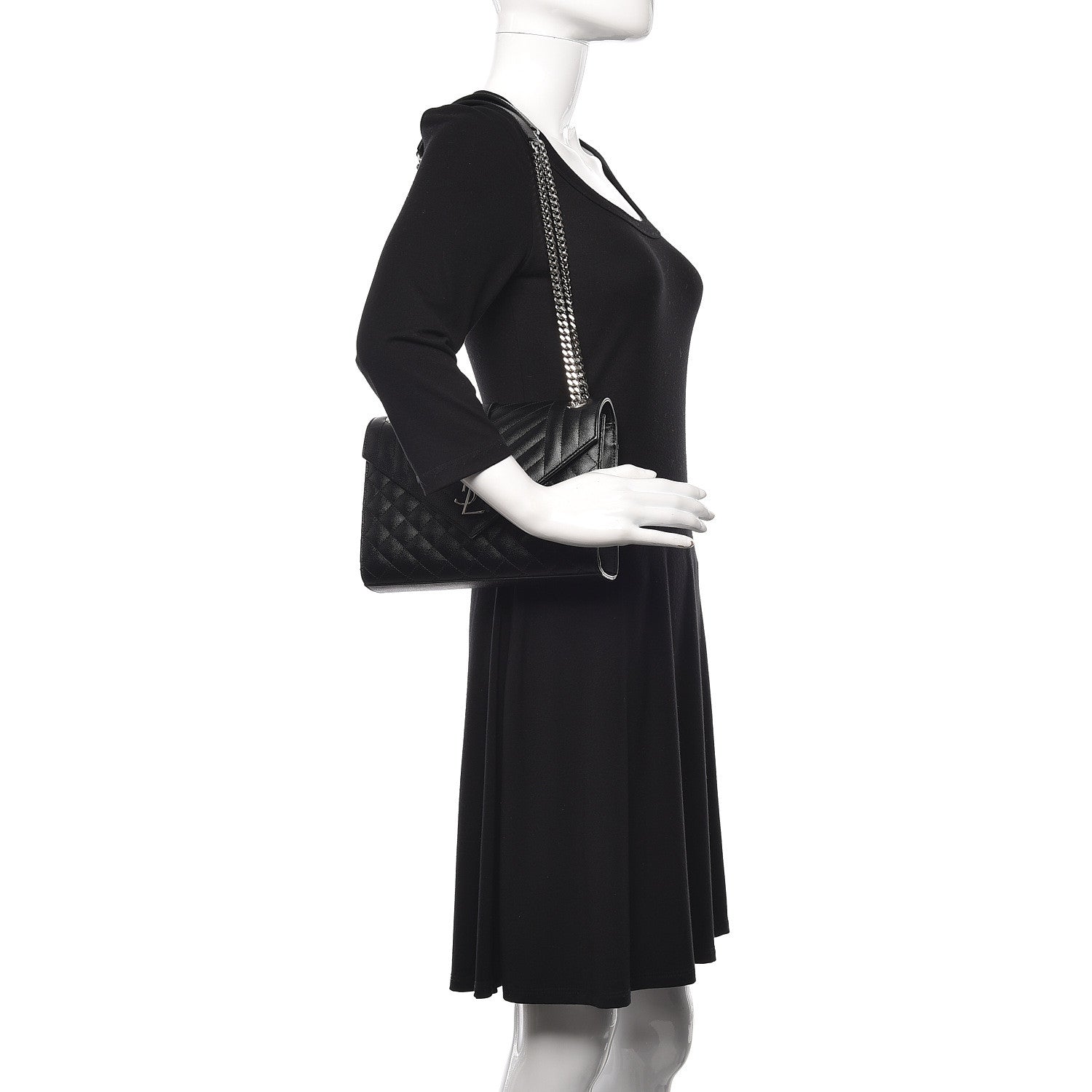 Saint Laurent Grain De Poudre Textured Mixed Matelasse Triquilt Medium Monogram Satchel Black 2 of 11