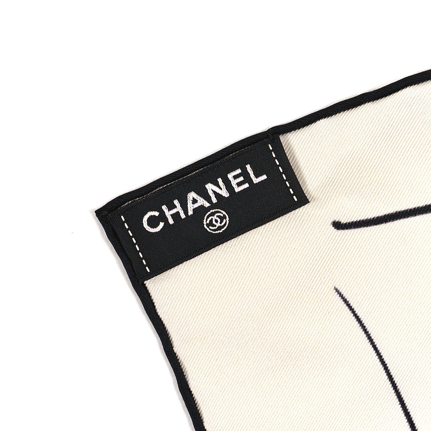 Chanel Silk Coco CC Square Scarf Black Ivory 3 of 3