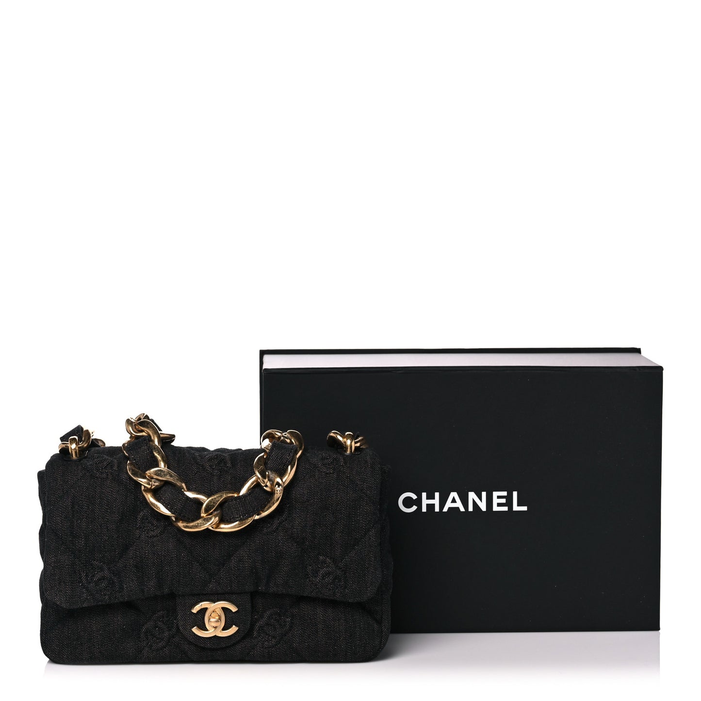 Denim Quilted Medium Funky Town Flap Black