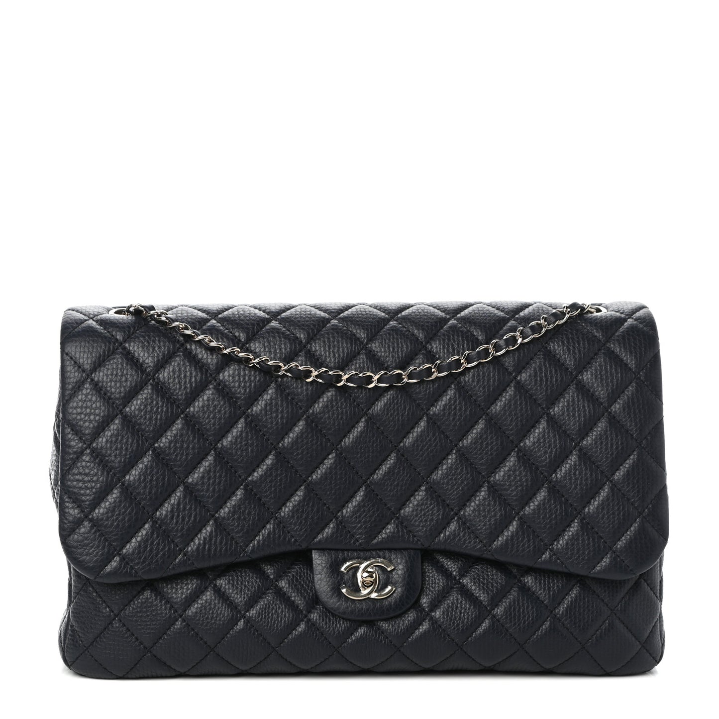 Calfskin Quilted Small XXL Travel Flap Bag Navy