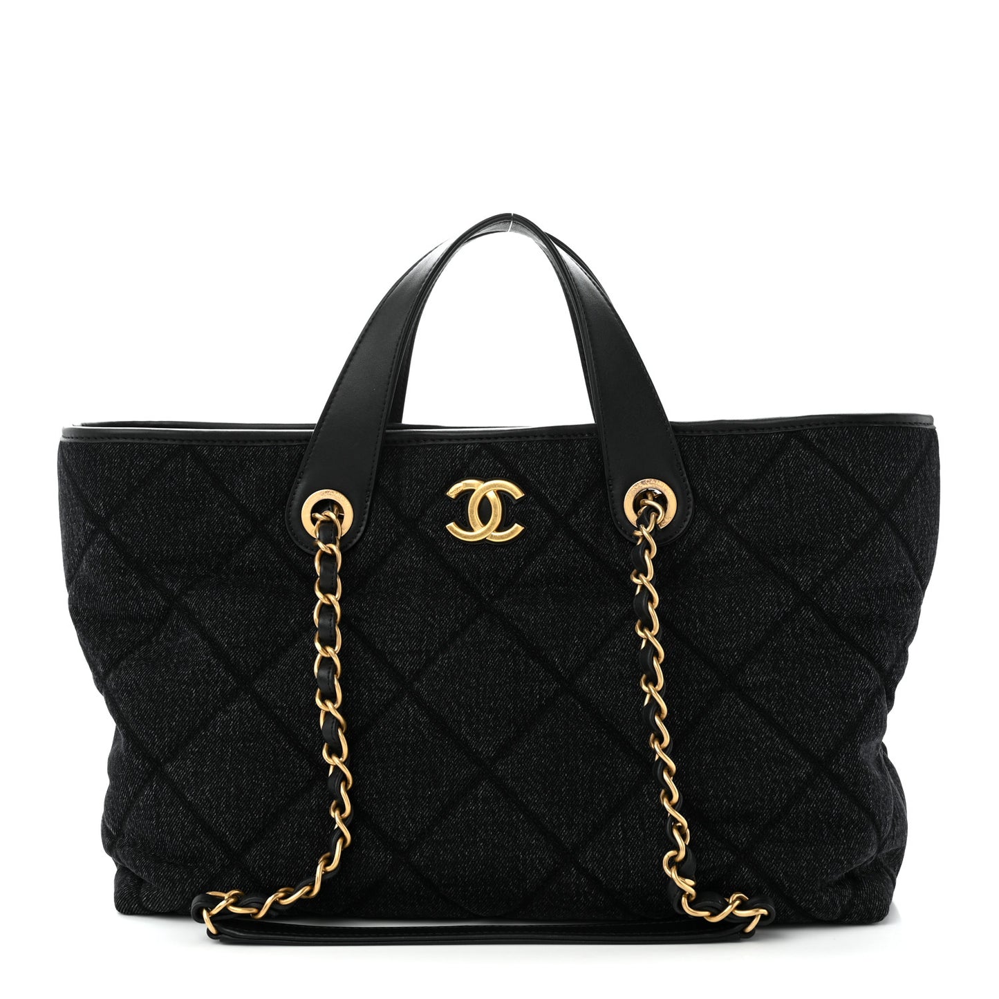 Denim Calfskin Quilted Small Deauville tote  Black