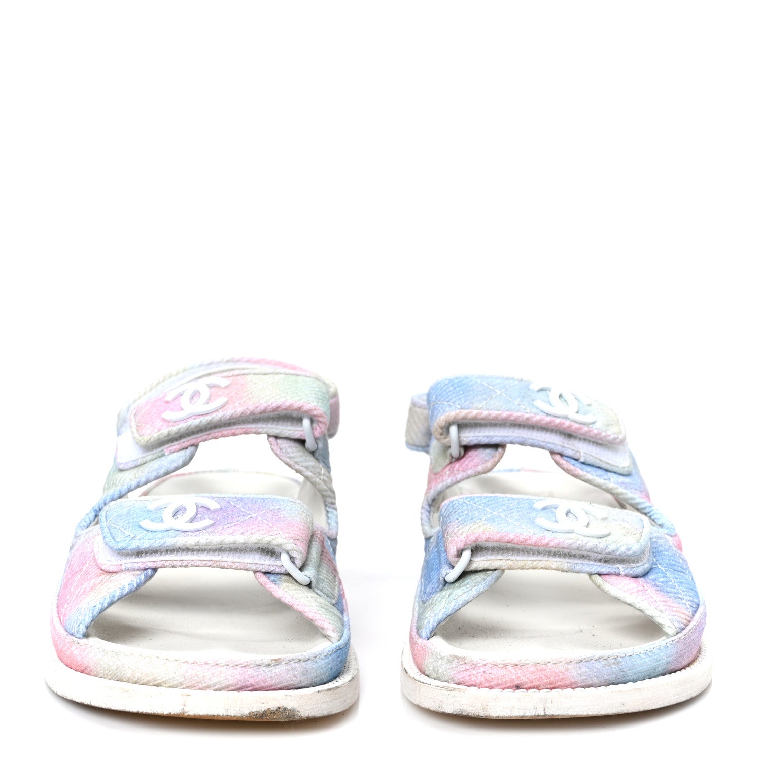 Chanel Printed Fabric Quilted Dad Sandals 36 Green Pink Blue 3 of 11