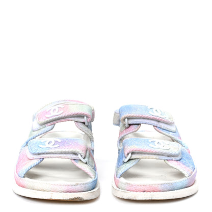 Chanel Printed Fabric Quilted Dad Sandals 36 Green Pink Blue 3 of 11