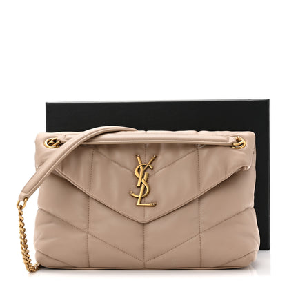 Saint Laurent Lambskin Quilted Small Loulou Puffer Monogram Chain Satchel Dark Beige 11 of 11
