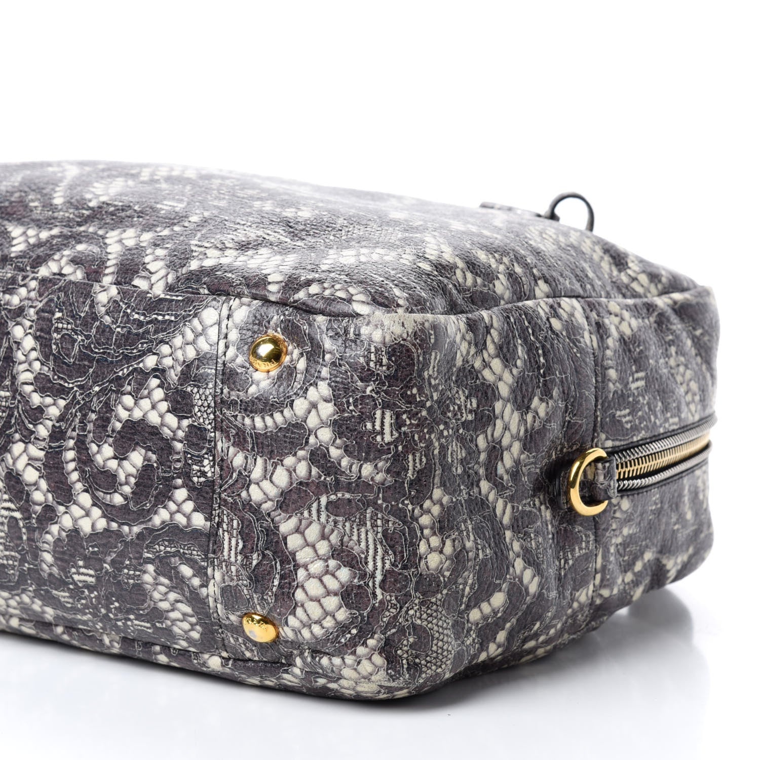 Prada Cervo Lux Print Lace Bauletto Bag Talco 7 of 13