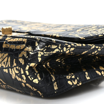 Chanel Calfskin Crocodile Embossed Graffiti 2.55 Cocodile Reissue 225 Flap Black Gold 9 of 9