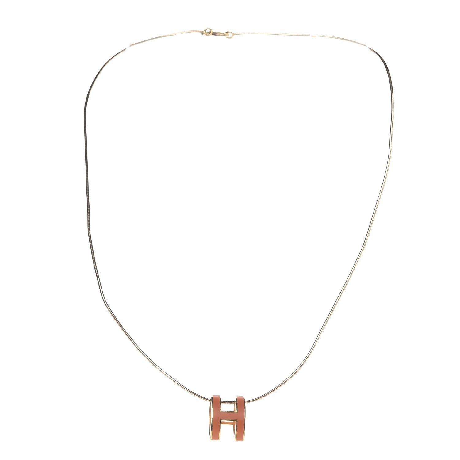 Hermes Lacquered Gold Pop H Pendant Necklace Orange 3 of 5