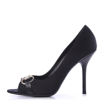 Gucci Satin Crystal Peep Toe Pumps 9.5 Black 1 of 9