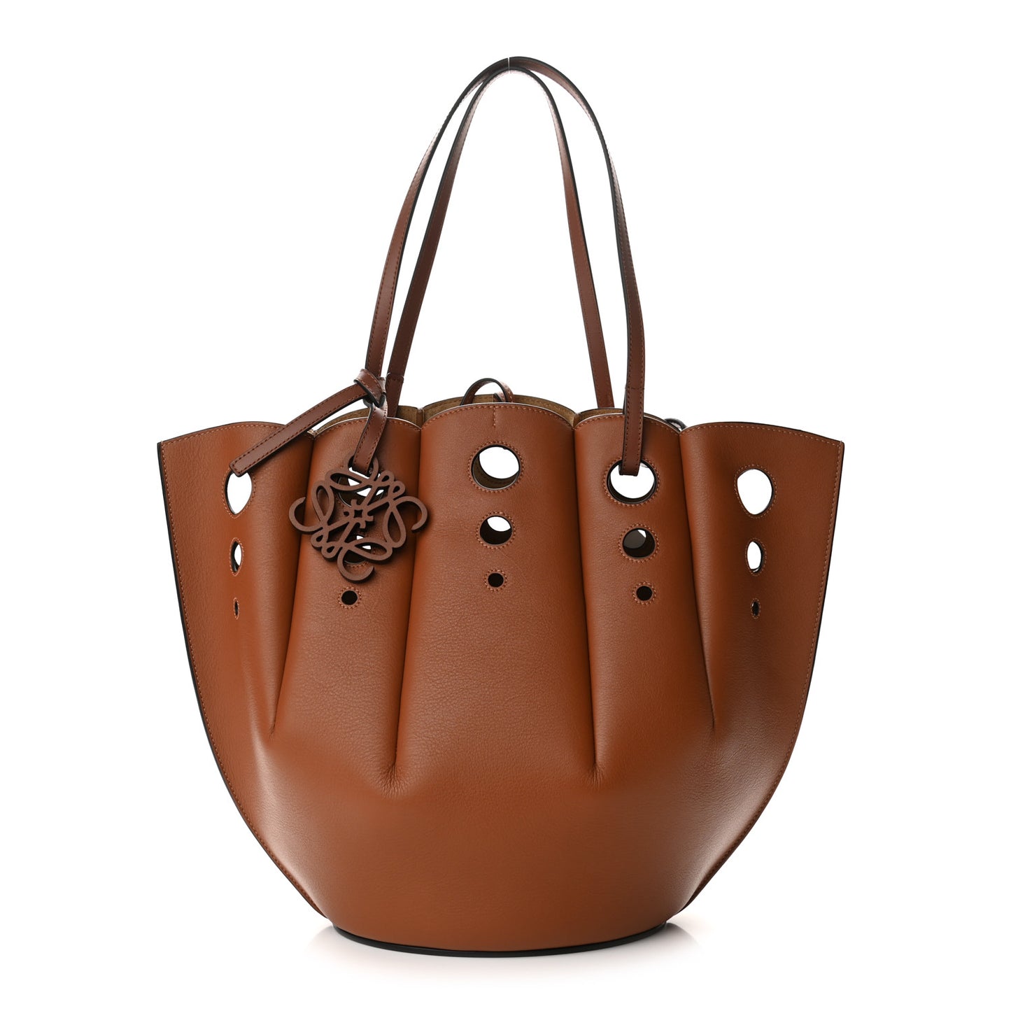 Calfskin Perforated Small Shell Tote Tan