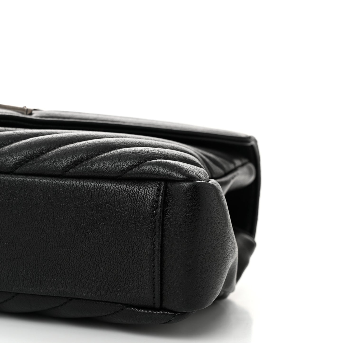 Sheepskin Matelasse Chevron Monogram Medium College Bag Black