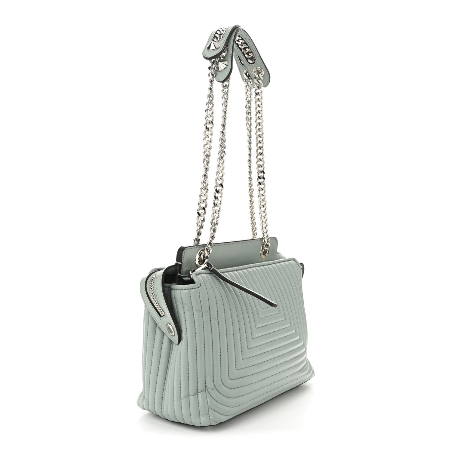 Fendi Shiny Nappa Trapuntata Small DotCom Click Top Handle Chain Satchel Light Blue 4 of 11