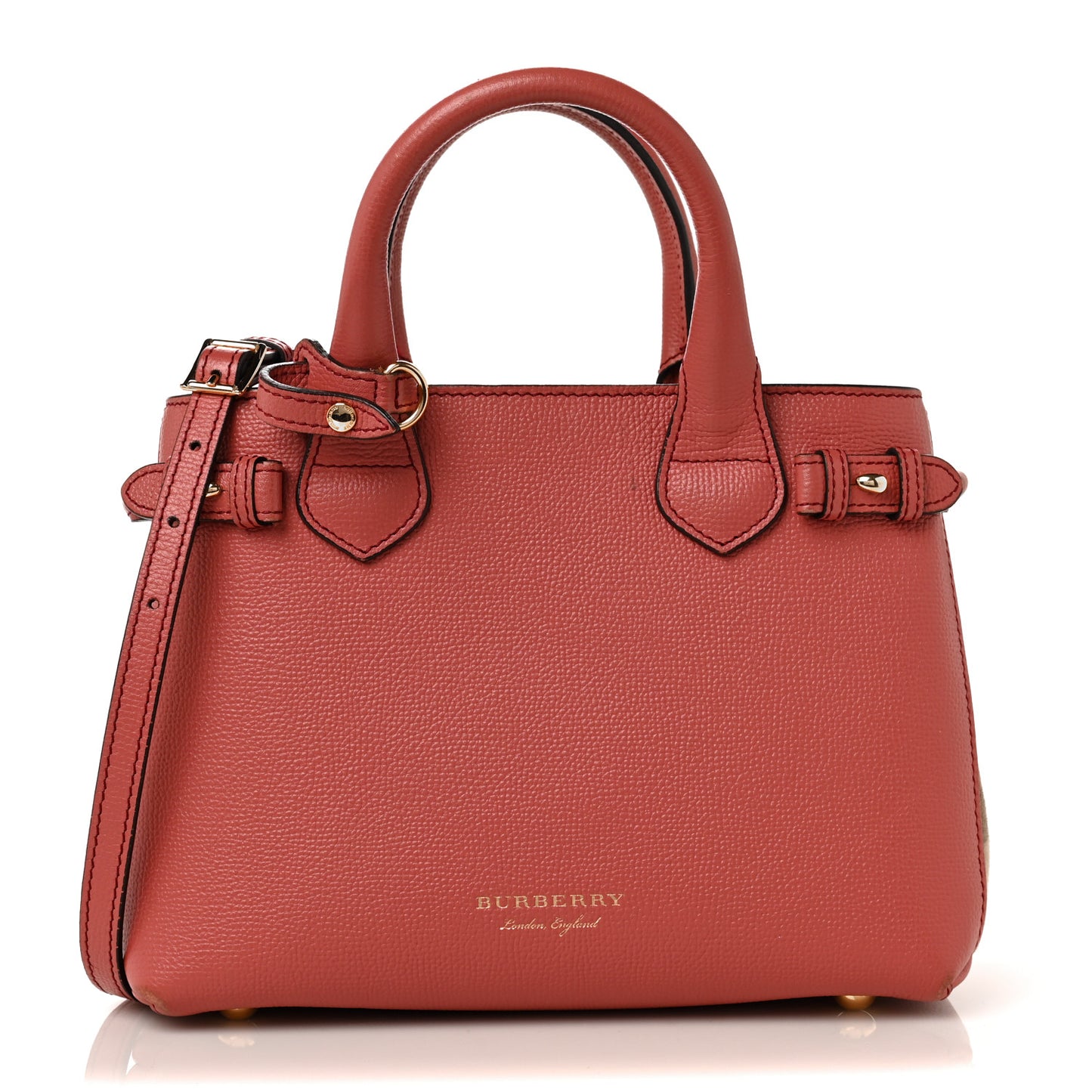Derby Calfskin House Check Small Banner Tote Cinnamon Red