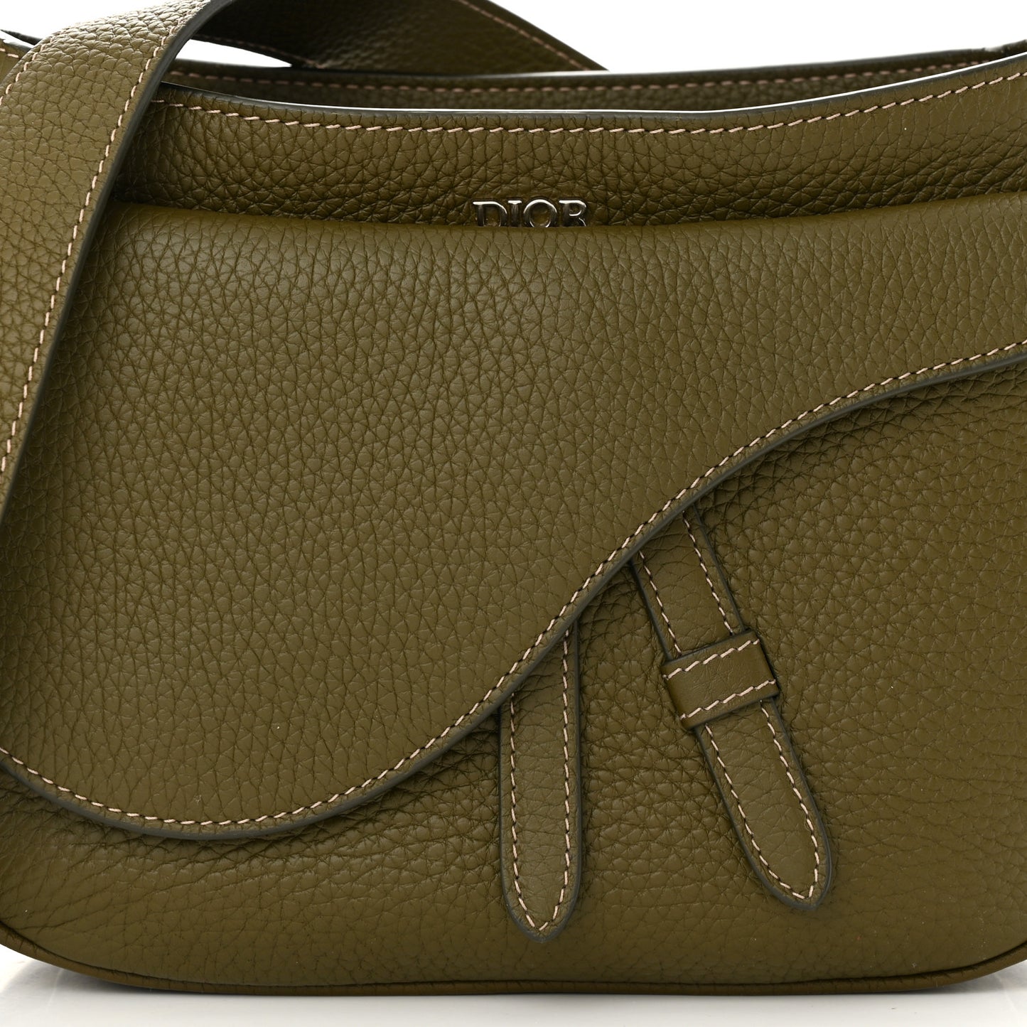 Grained Calfskin Mini Soft Saddle Bag Olive