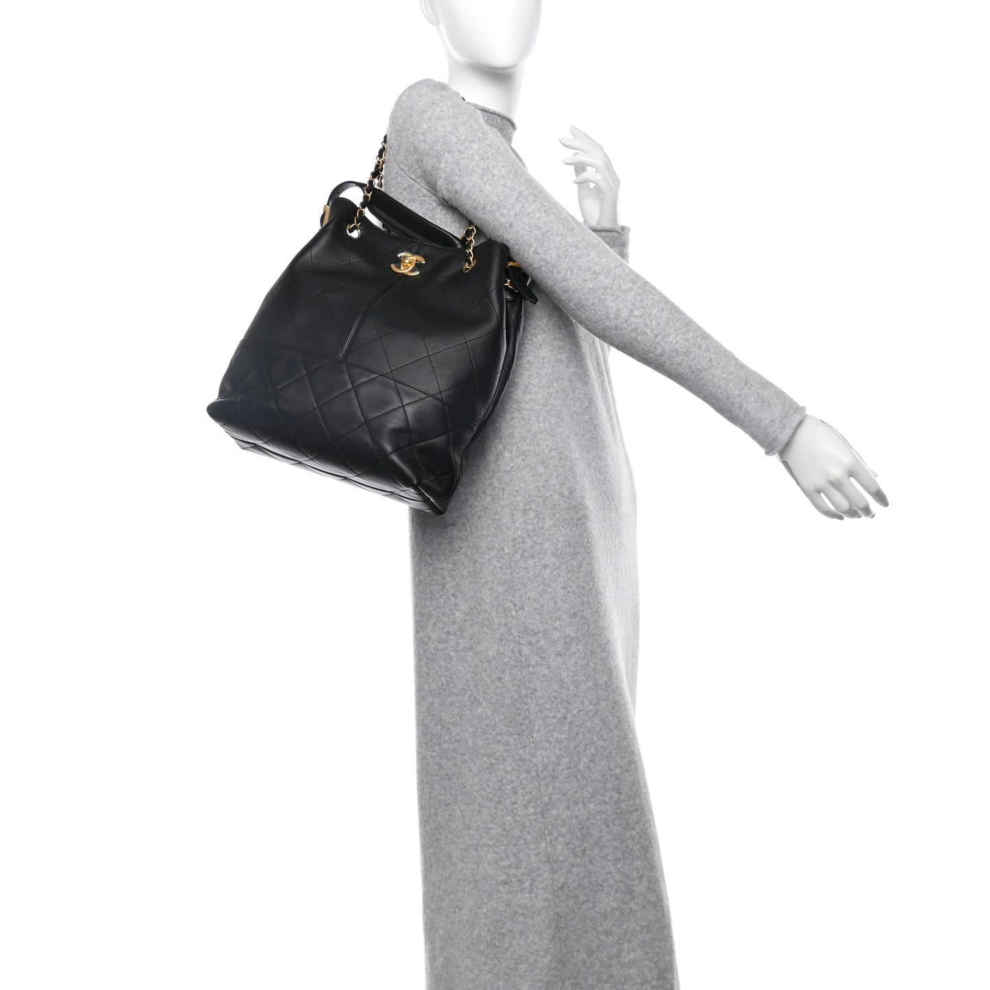 Calfskin Stitched Hobo Black