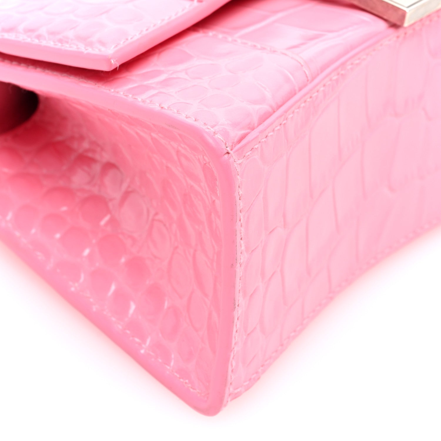 Balenciaga Shiny Calfskin Crocodile Embossed Hourglass Top Handle Bag XS Sweet Pink 9 of 10