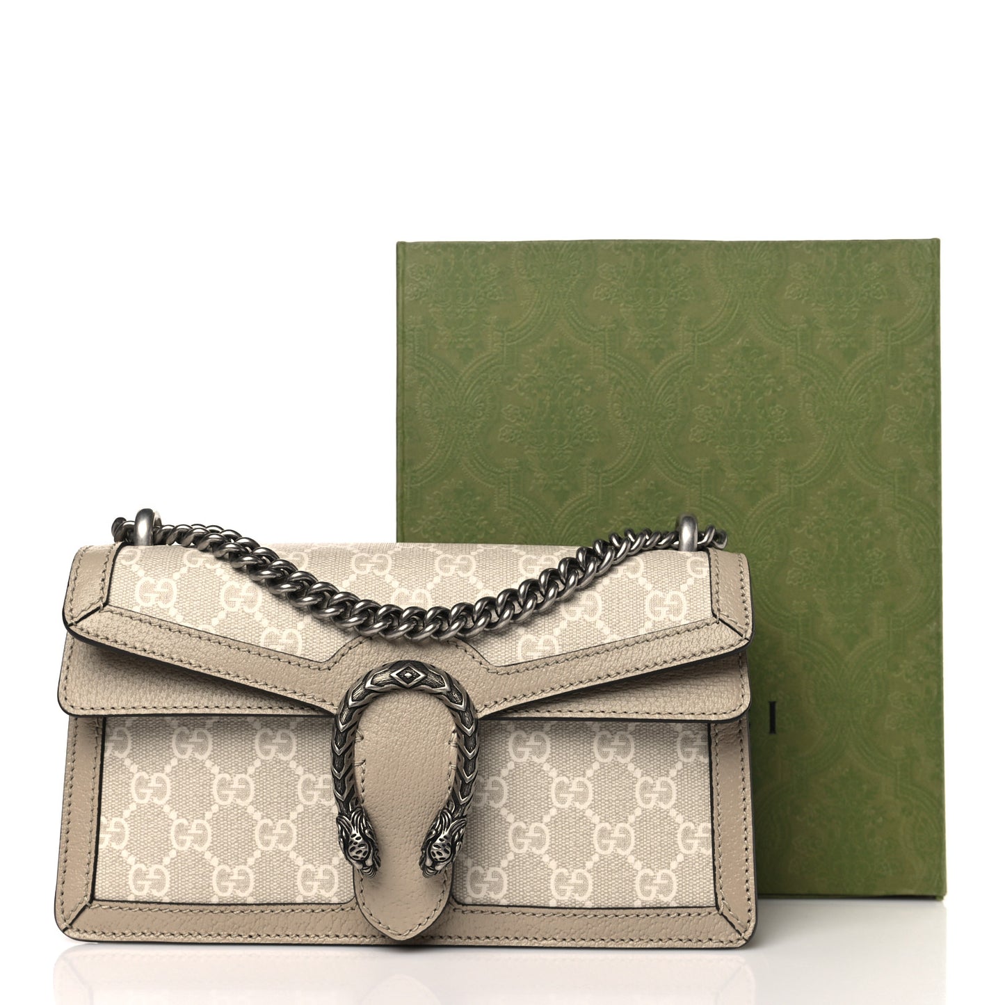 GG Supreme Monogram Textured Dollar Calfskin Small Rectangular Dionysus Shoulder Bag Beige Mystic White Oatmeal